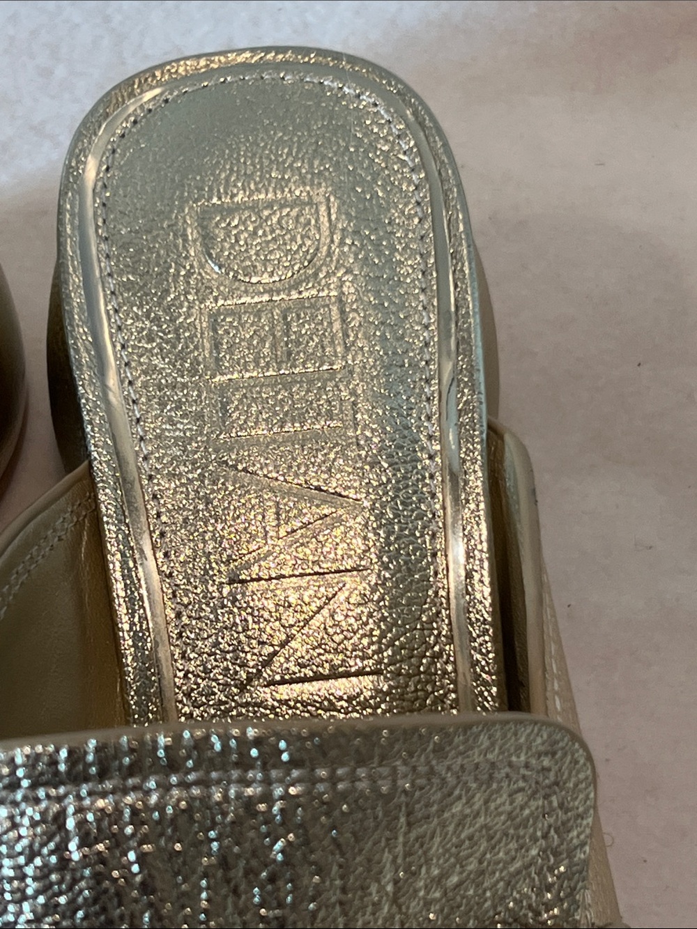 Gold Metallic Leather Slide Mules with Low Block Heel - Picture 5 of 12